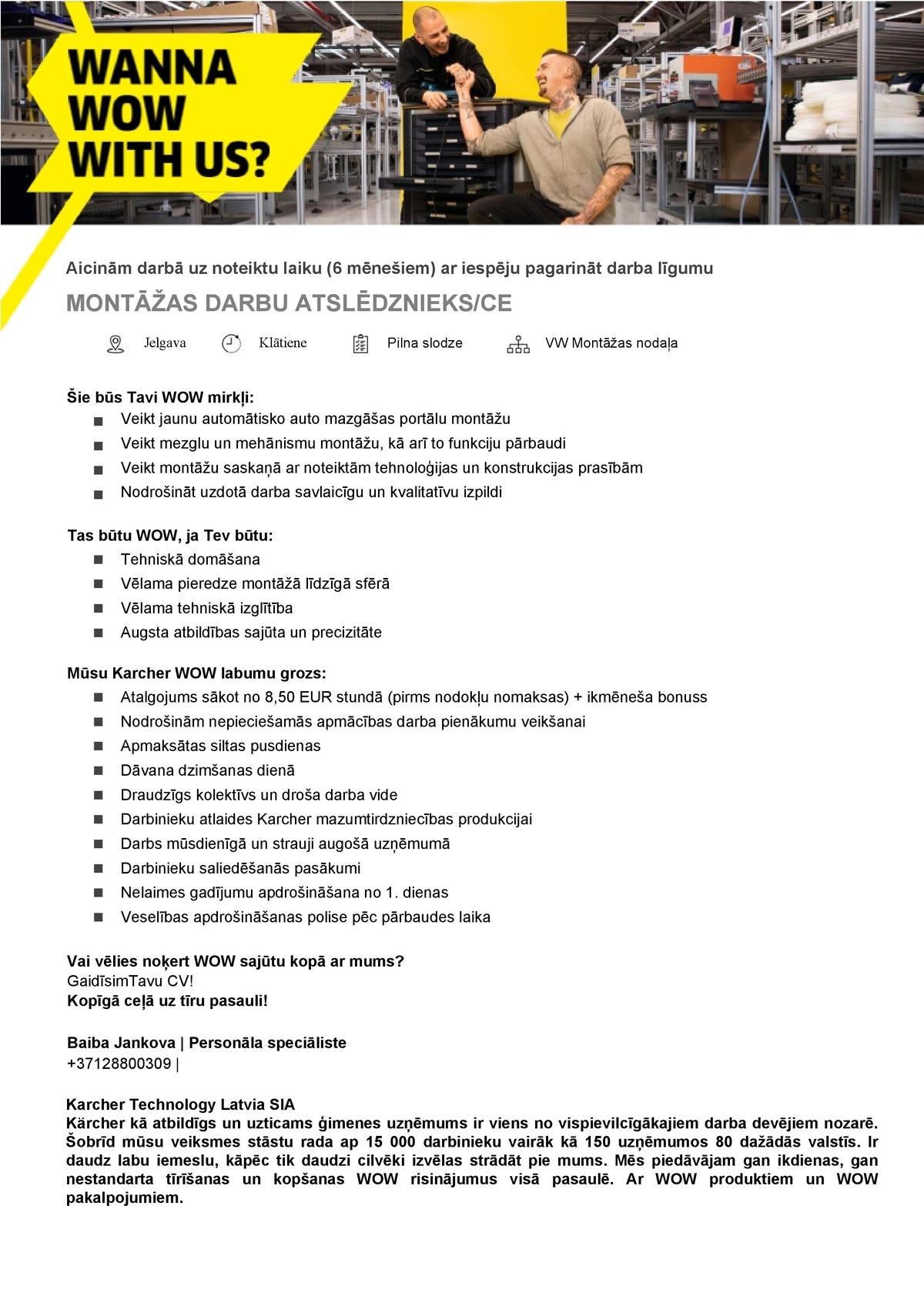Karcher Technology Latvia, SIA Montāžas darbu atslēdznieks/-ce
