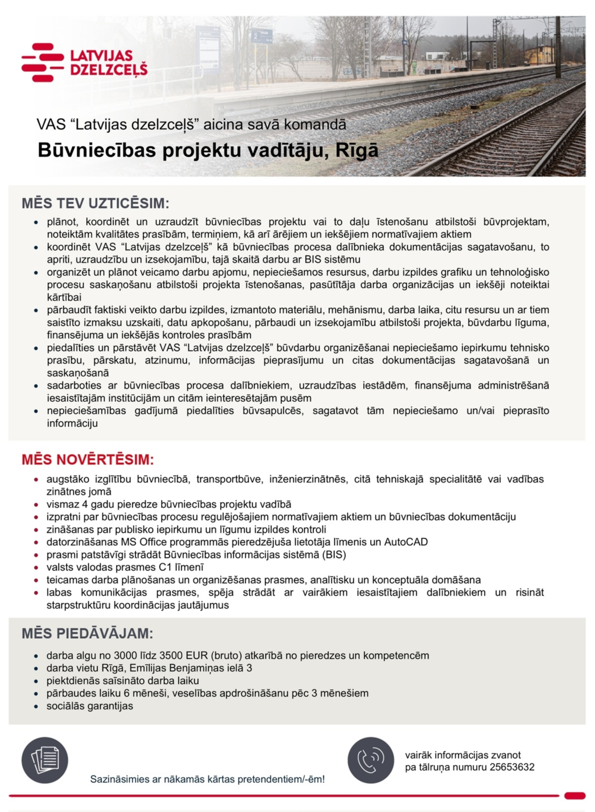 Latvijas dzelzceļš, VAS Būvniecības projektu vadītājs/-a