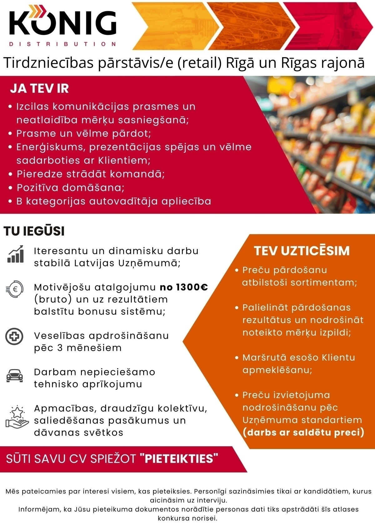 KONIG DISTRIBUTION, AS Tirdzniecības pārstāvis/-e (retail) Rīgā un Rīgas rajonā