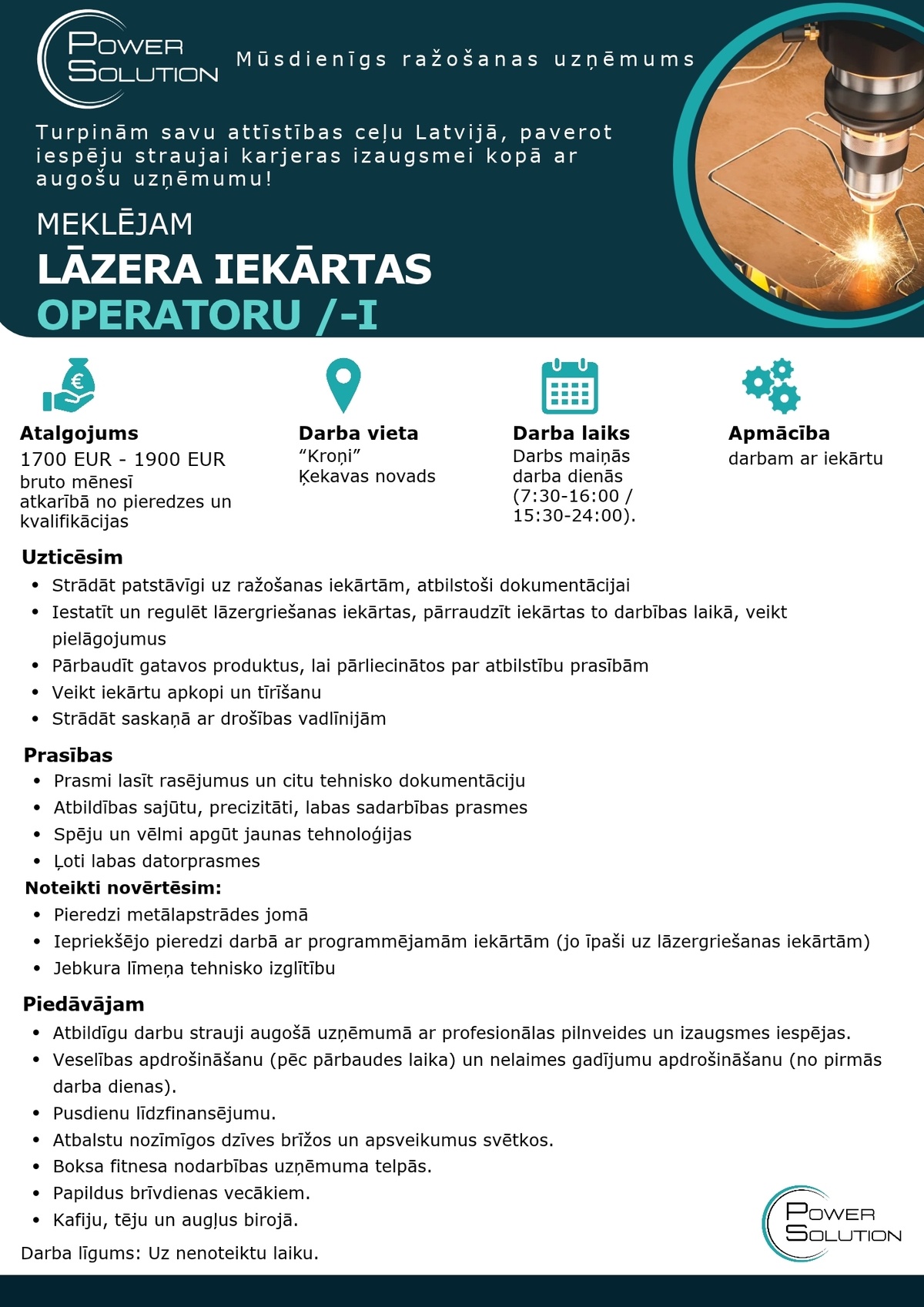 Power Solution, SIA Lāzera Iekārtas operators/-e