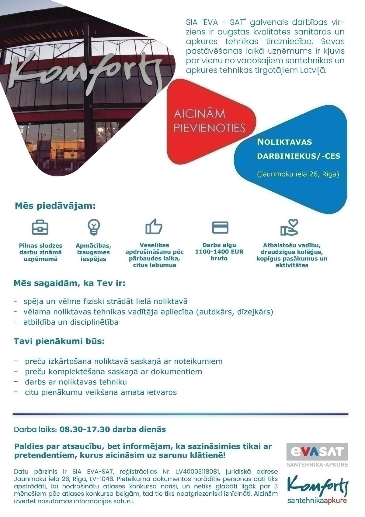 EVA-SAT, SIA Noliktavas darbinieks/-ce