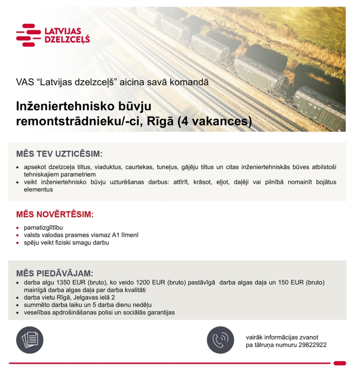 Latvijas dzelzceļš, VAS Inženiertehnisko būvju remontstrādnieks/-ce