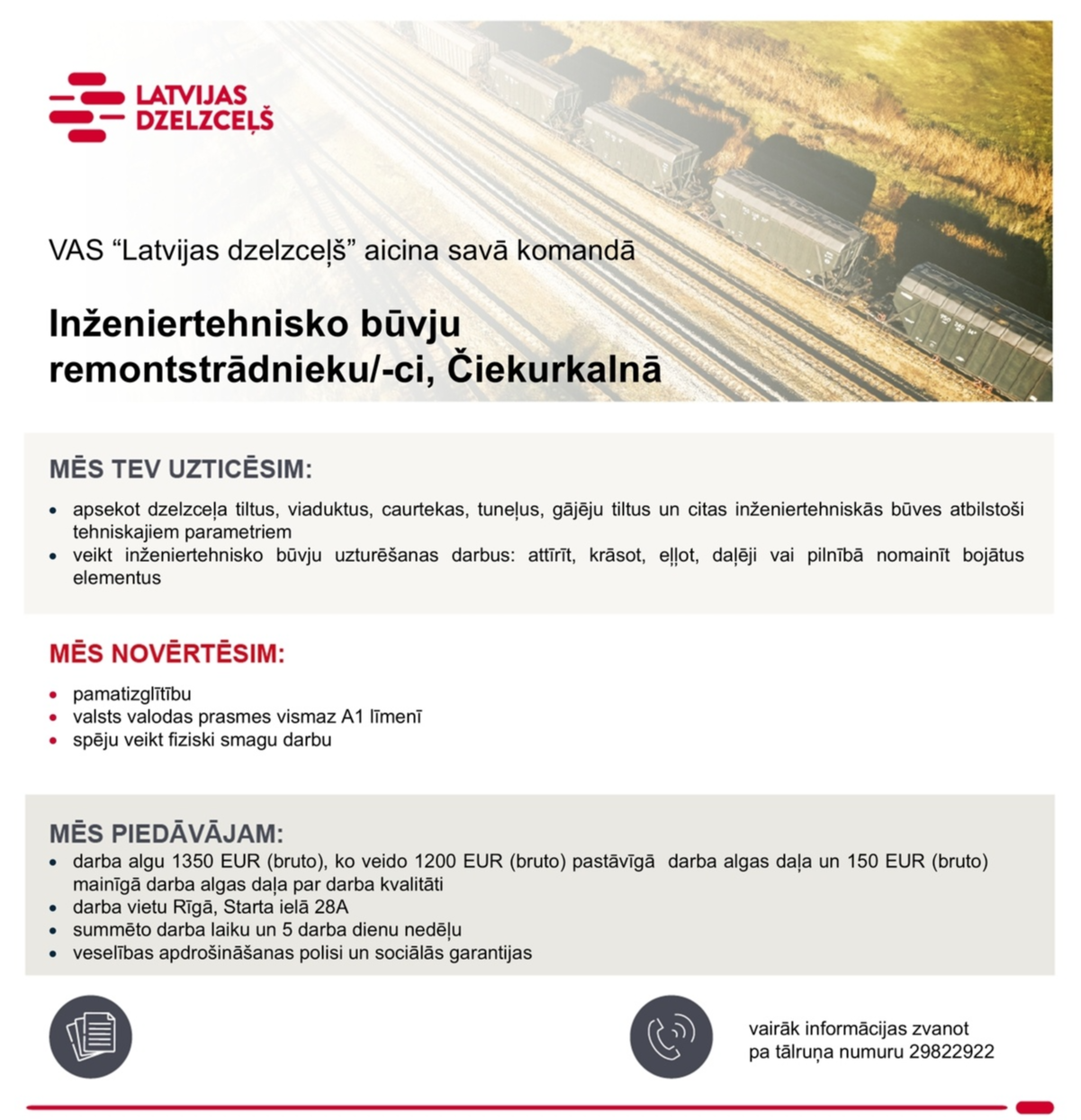 Latvijas dzelzceļš, VAS Inženiertehnisko būvju remontstrādnieks/-ce