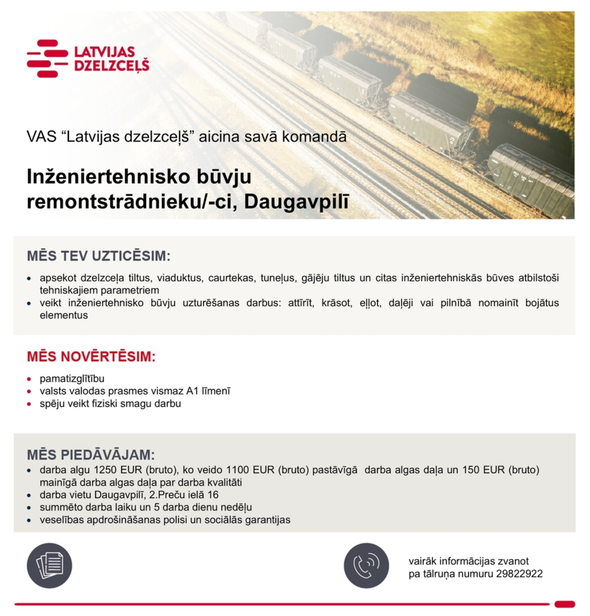 Latvijas dzelzceļš, VAS Inženiertehnisko būvju remontstrādnieks/-ce