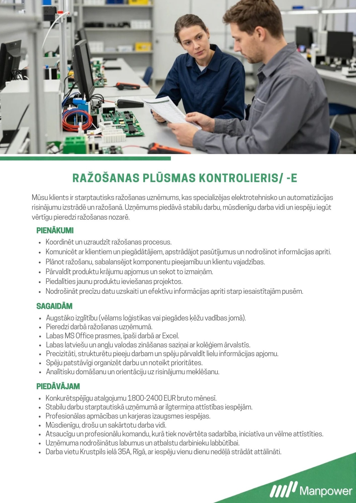 SAS "Manpower Lit" filiāle "Manpower Lit" Ražošanas plūsmas kontrolieris/- e