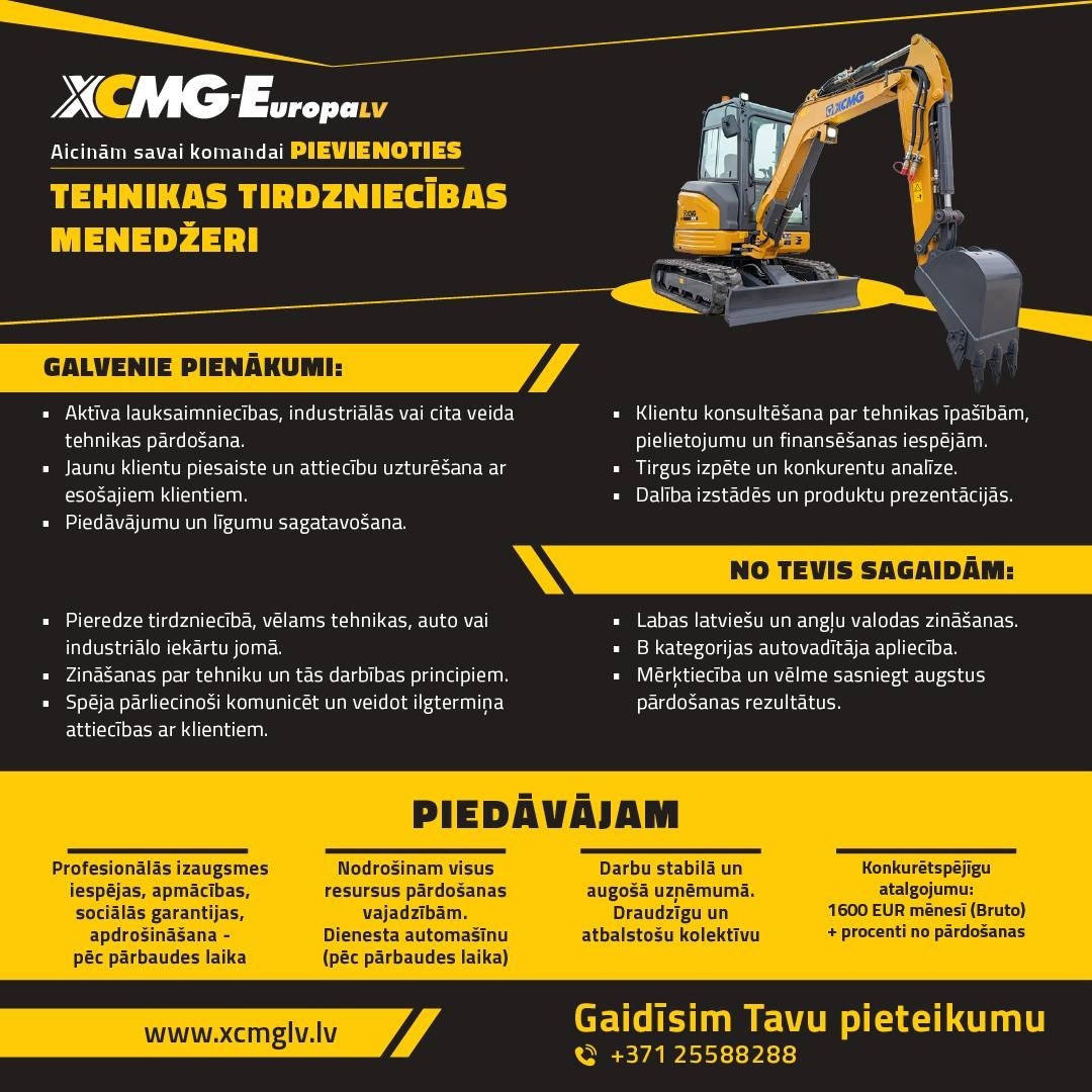 XCMG EUROPA LV, SIA Tehnikas tirdzniecības menedžeris/-e