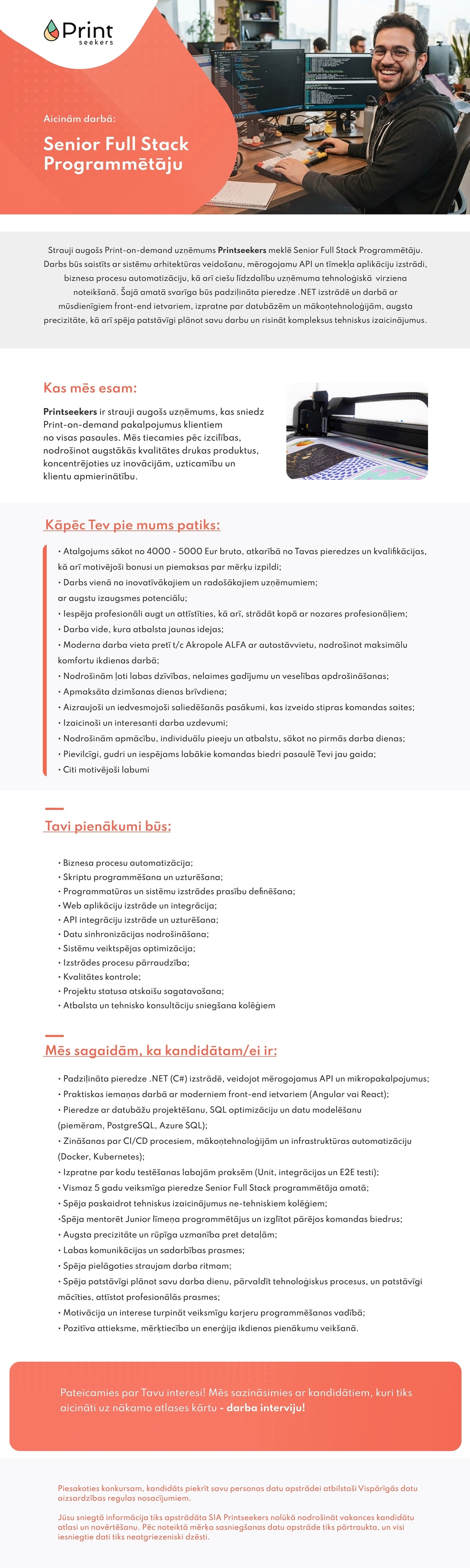 Printseekers, SIA Senior Full Stack Programmētājs/-a