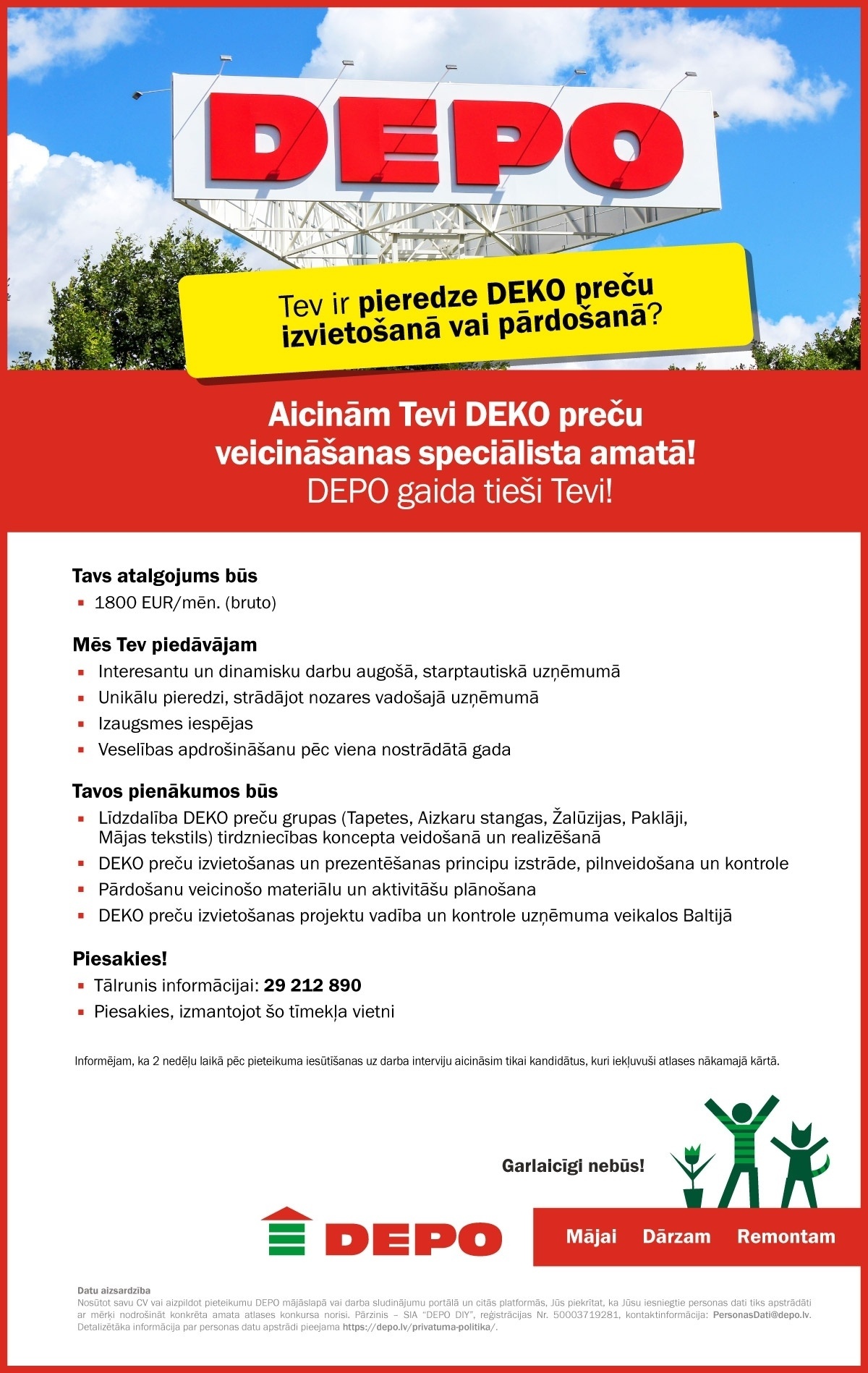 DEPO DIY, SIA DEKO preču veicināšanas speciālists/-e