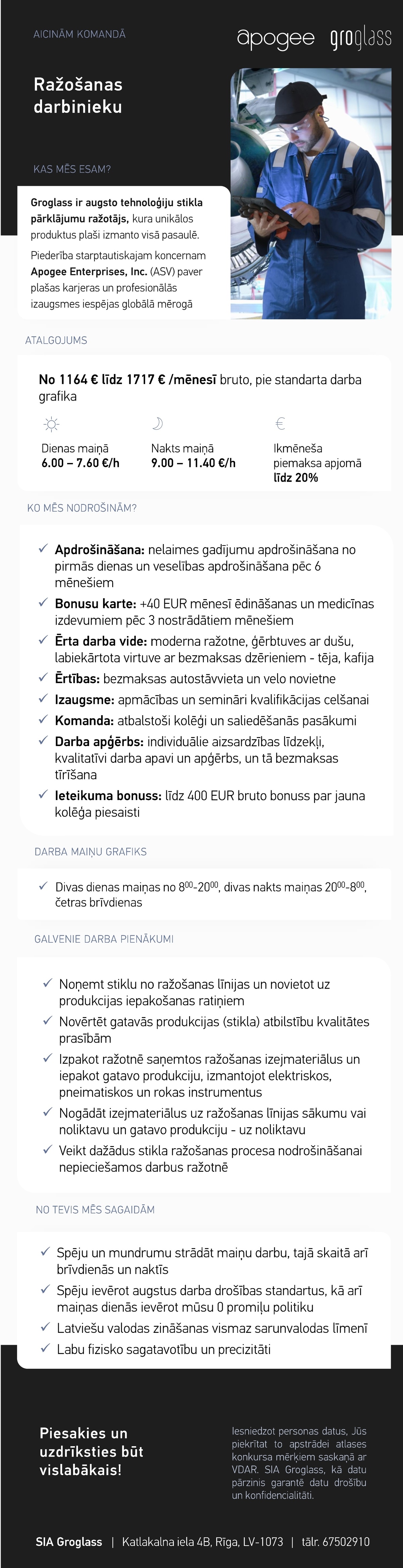 GroGlass, SIA Ražošanas darbinieks/-ce