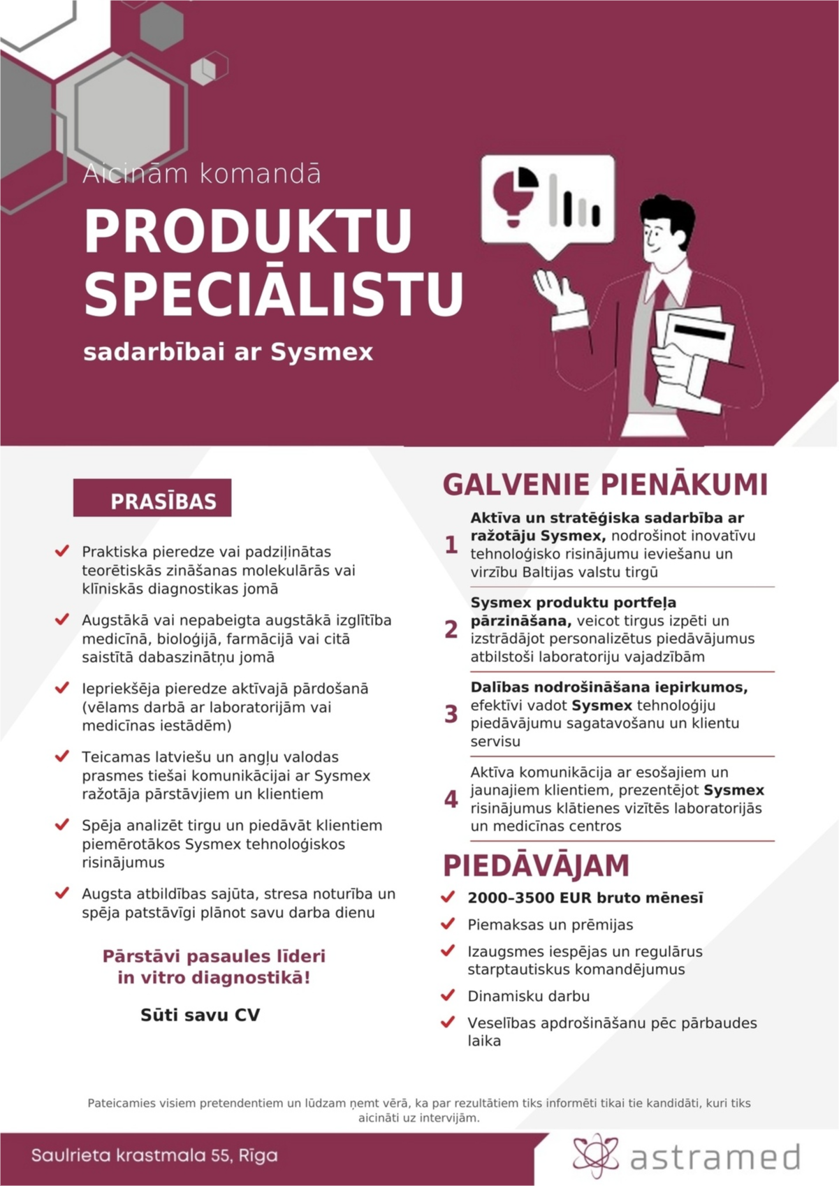 AstraMed, SIA Produktu speciālists/-e sadarbībai ar Sysmex
