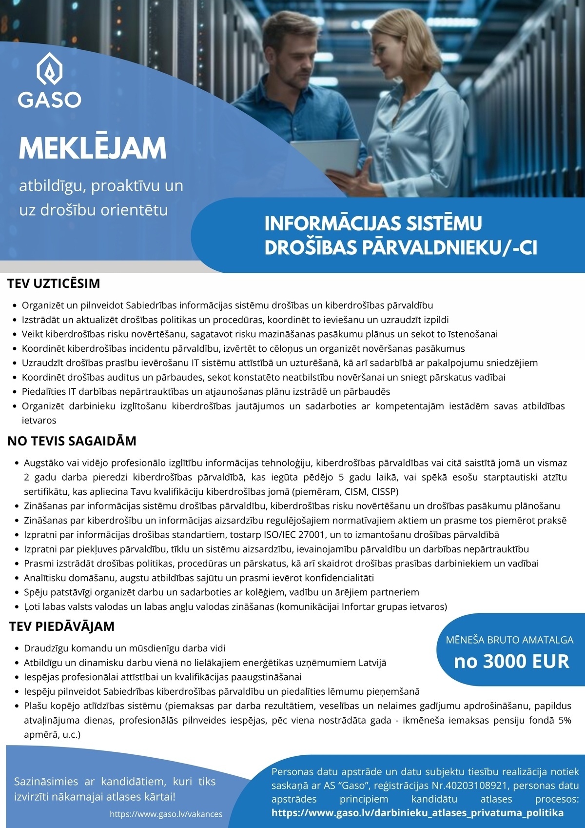 Gaso, AS Informācijas drošības speciālists/-e