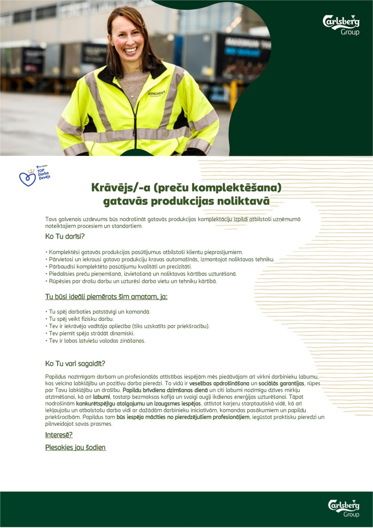 Aldaris, AS Krāvējs/-a (preču komplektēšana) gatavās produkcijas noliktavā