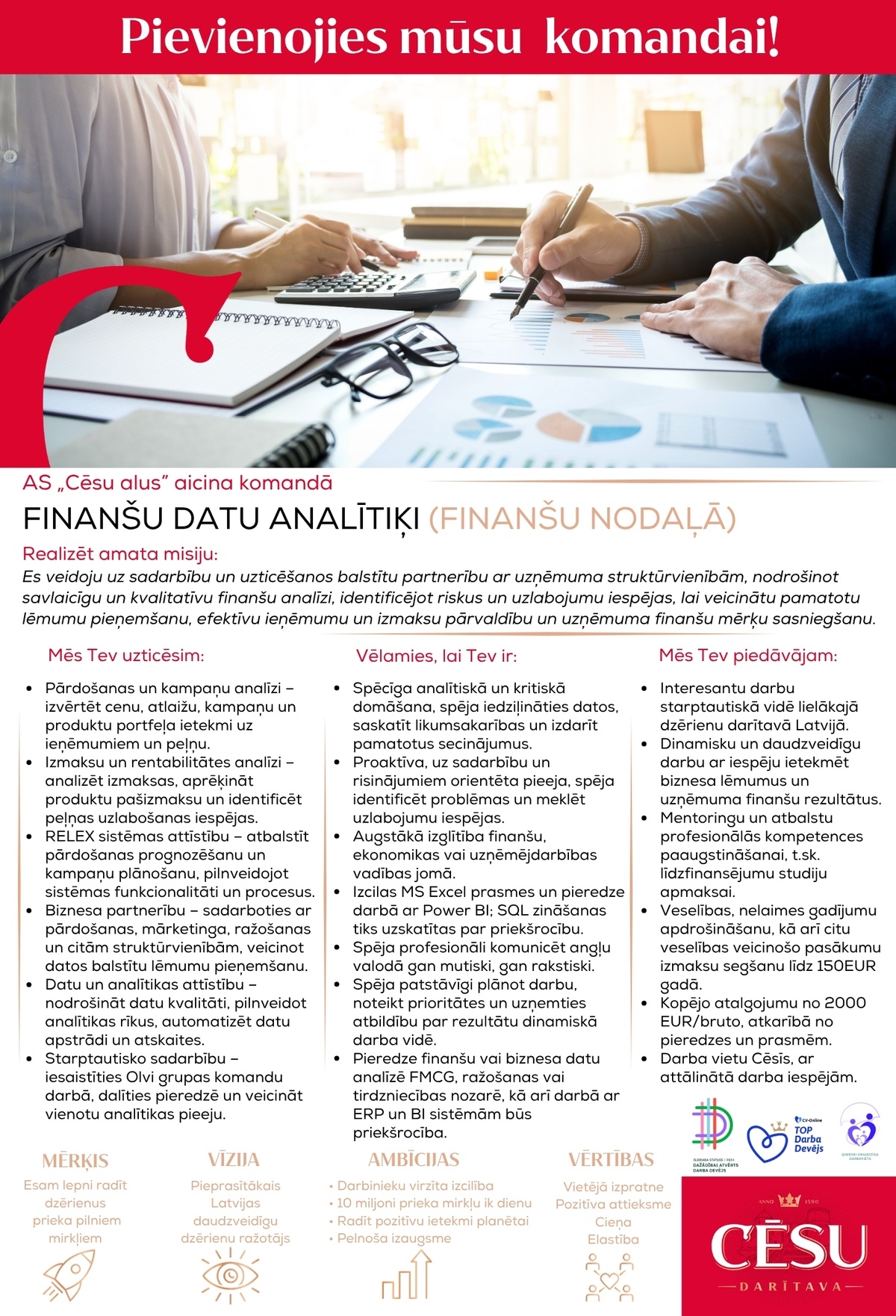 Cēsu alus, AS Finanšu datu analītiķis/-e