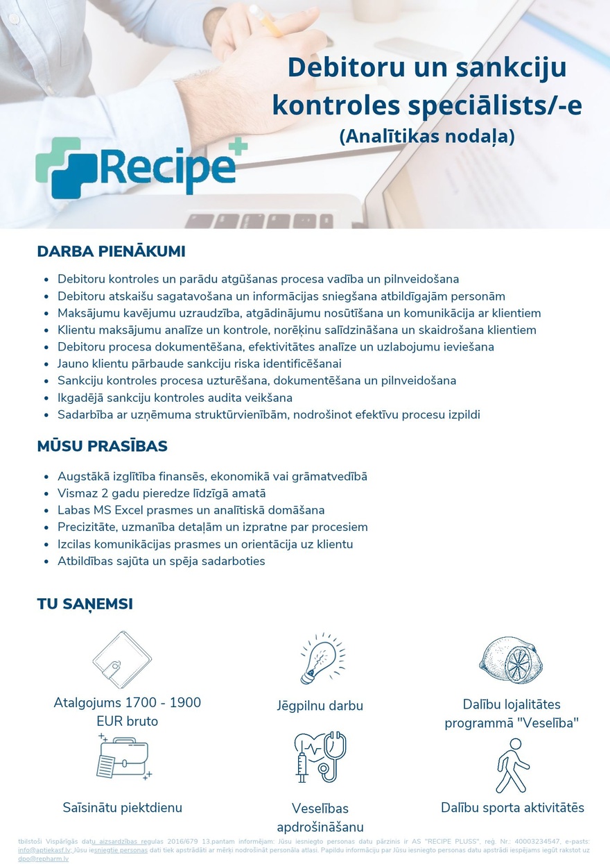 Debitoru un sankciju kontroles speciālists/-e Debitoru un sankciju kontroles speciālists/-e