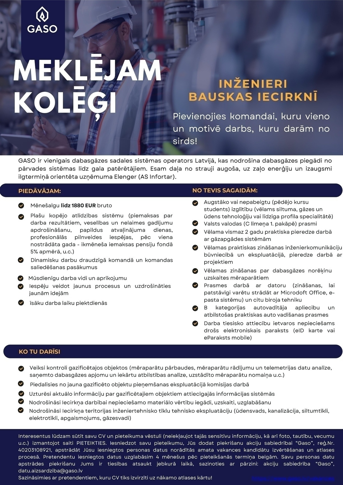 Gaso, AS Inženieris/-e Bauskas iecirknī