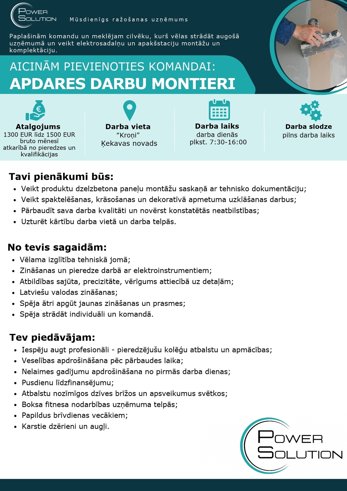 Power Solution, SIA Apdares darbu montieris/-e