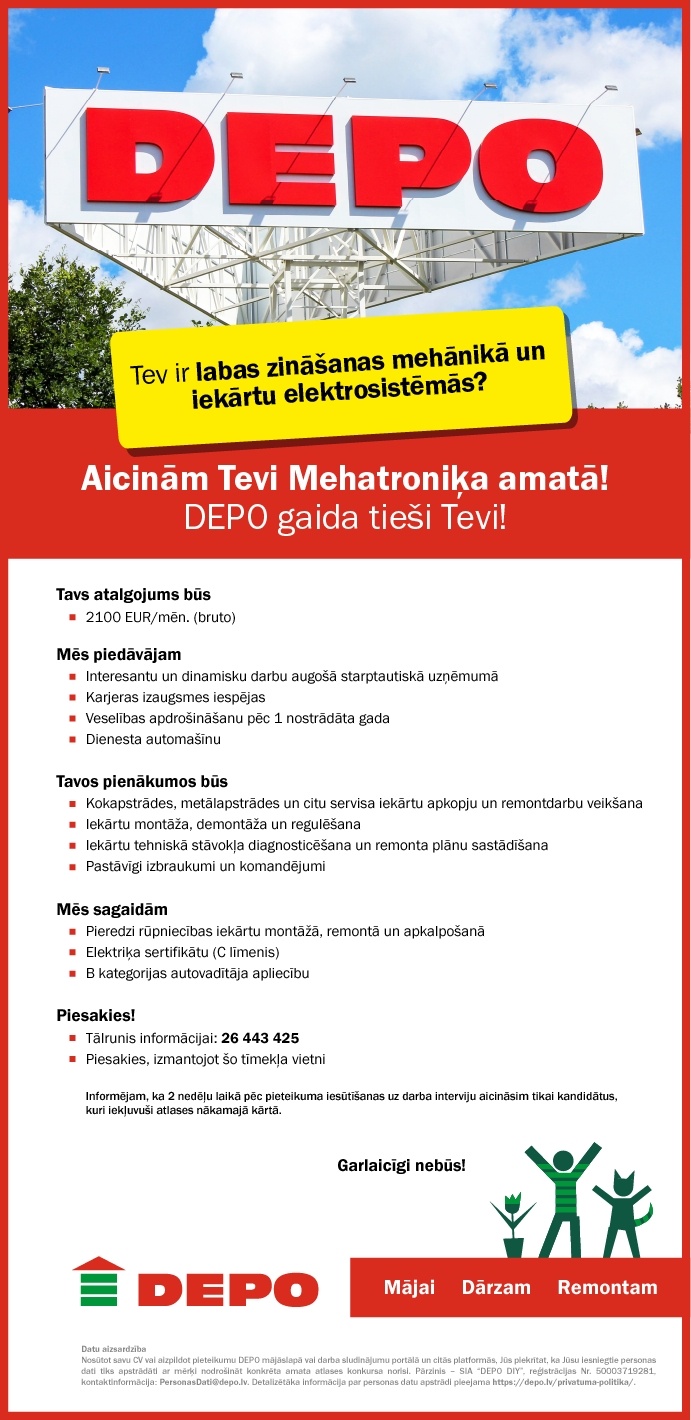 DEPO DIY, SIA Mehatroniķis/-e