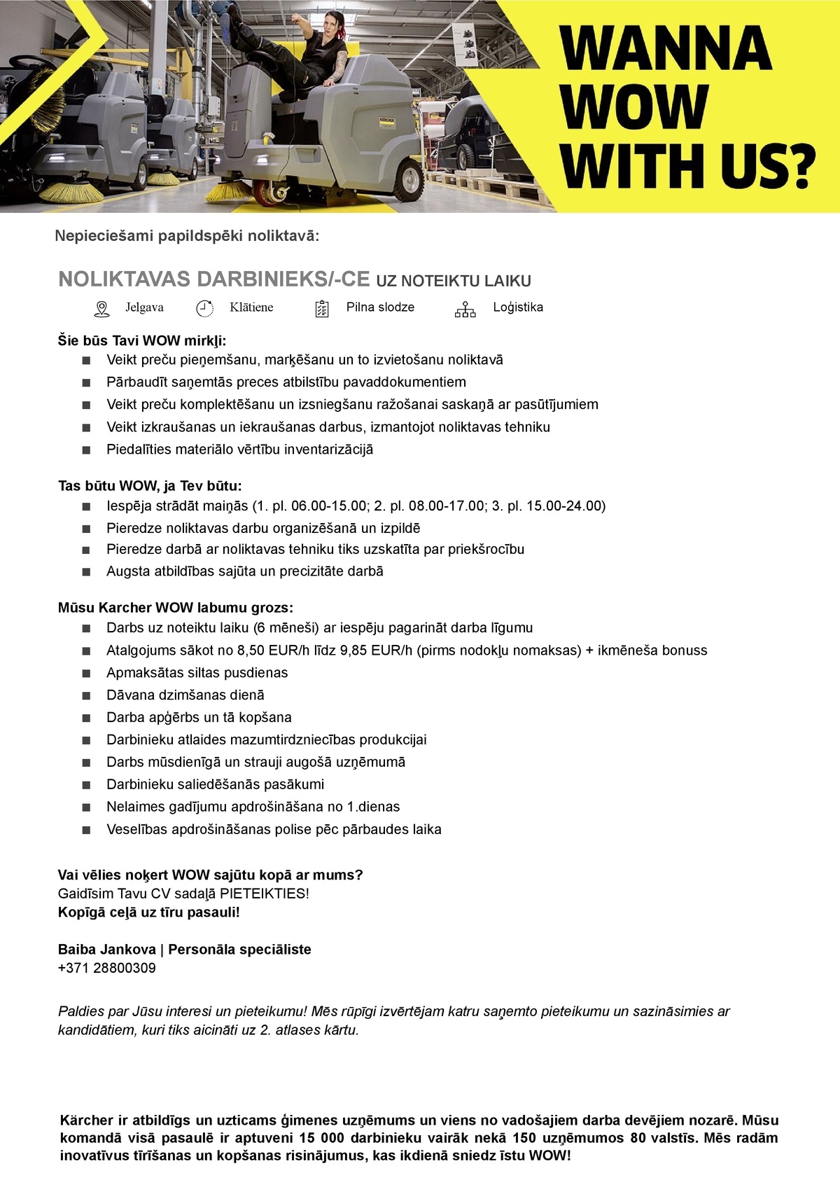 Karcher Technology Latvia, SIA Noliktavas darbinieks/-ce uz noteiktu laiku