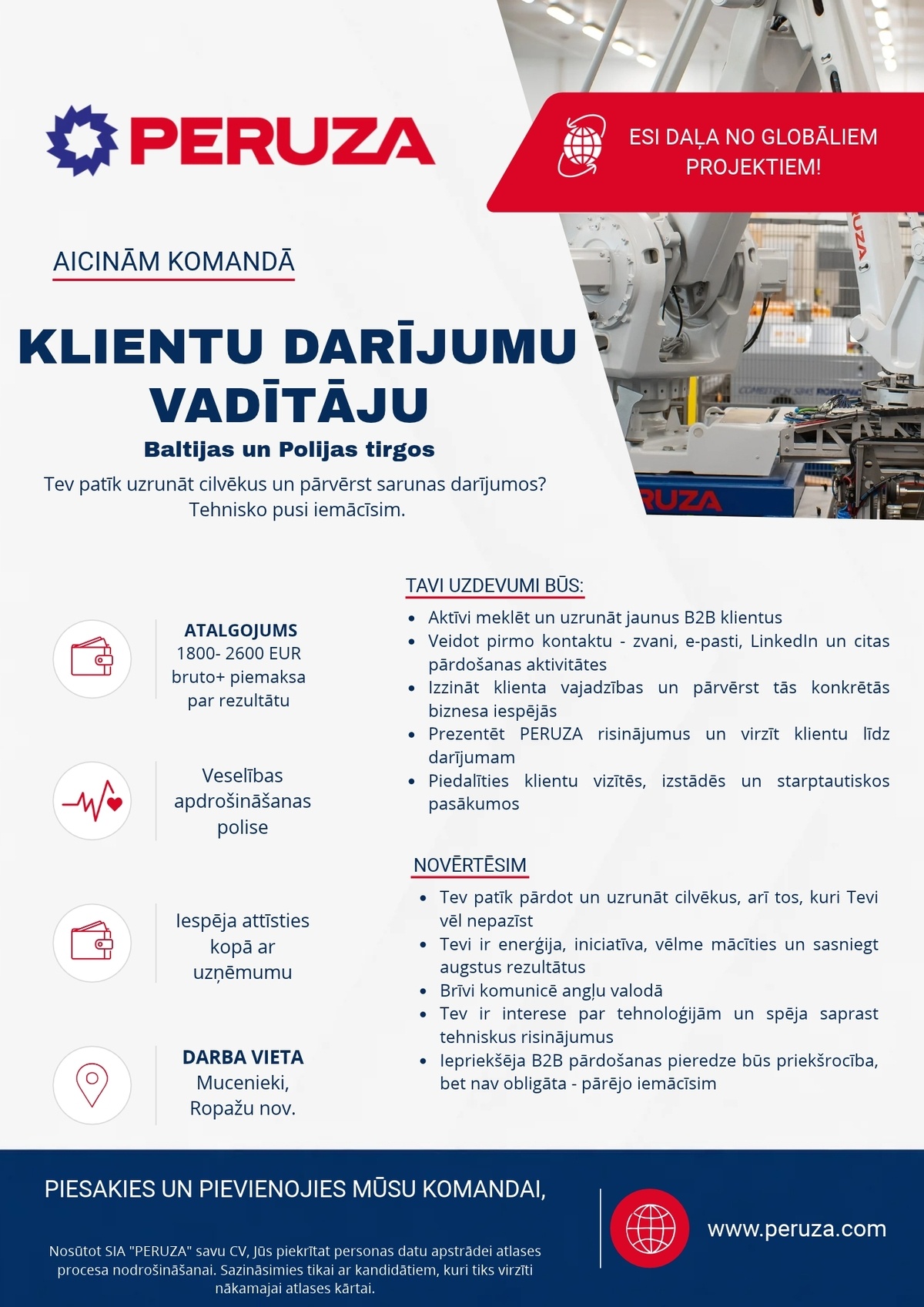 PERUZA, SIA Klientu darījumu vadītājs/-a