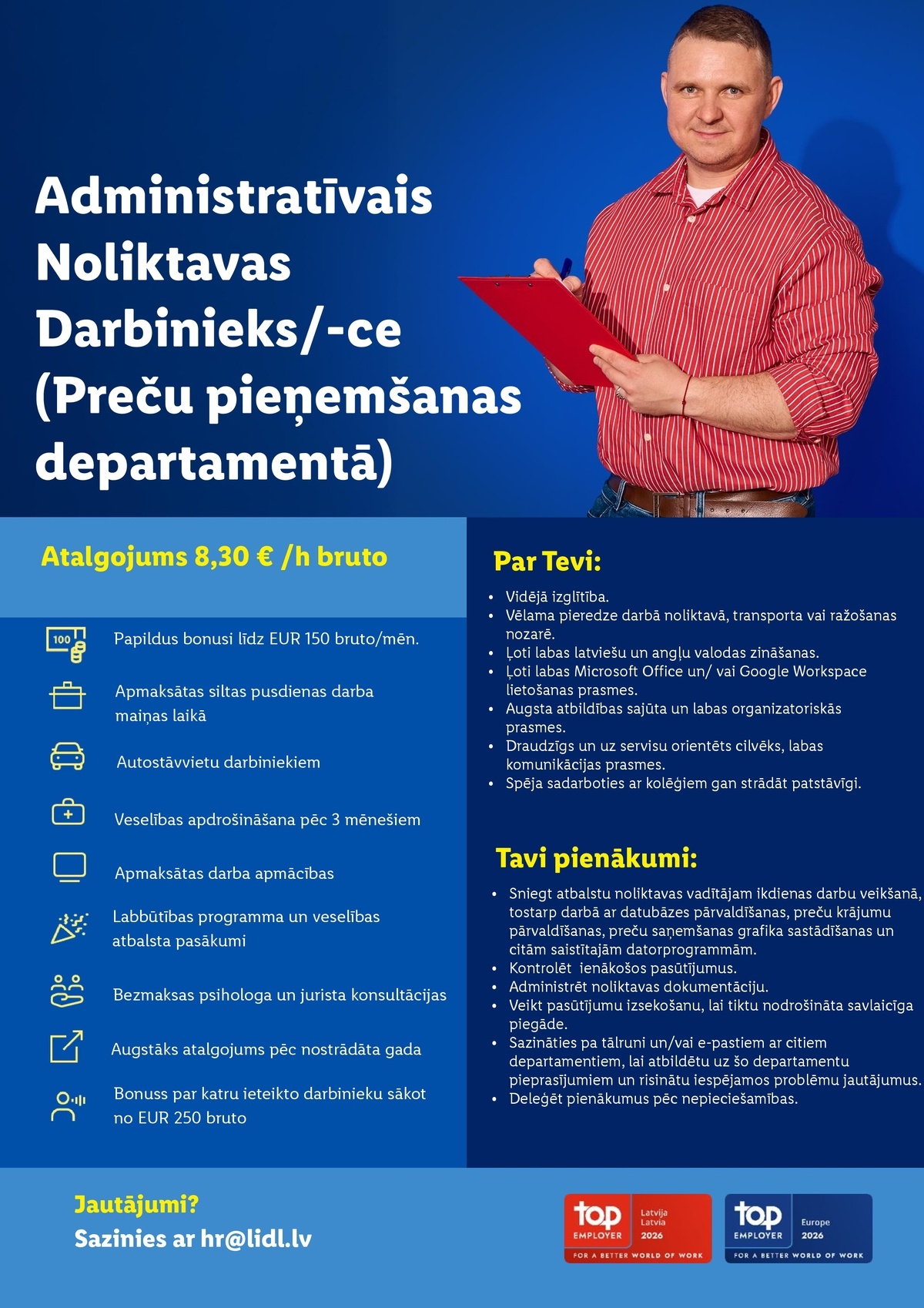 Lidl Latvija, SIA Administratīvais Noliktavas Darbinieks/-ce (Preču pieņemšanas departamentā)
