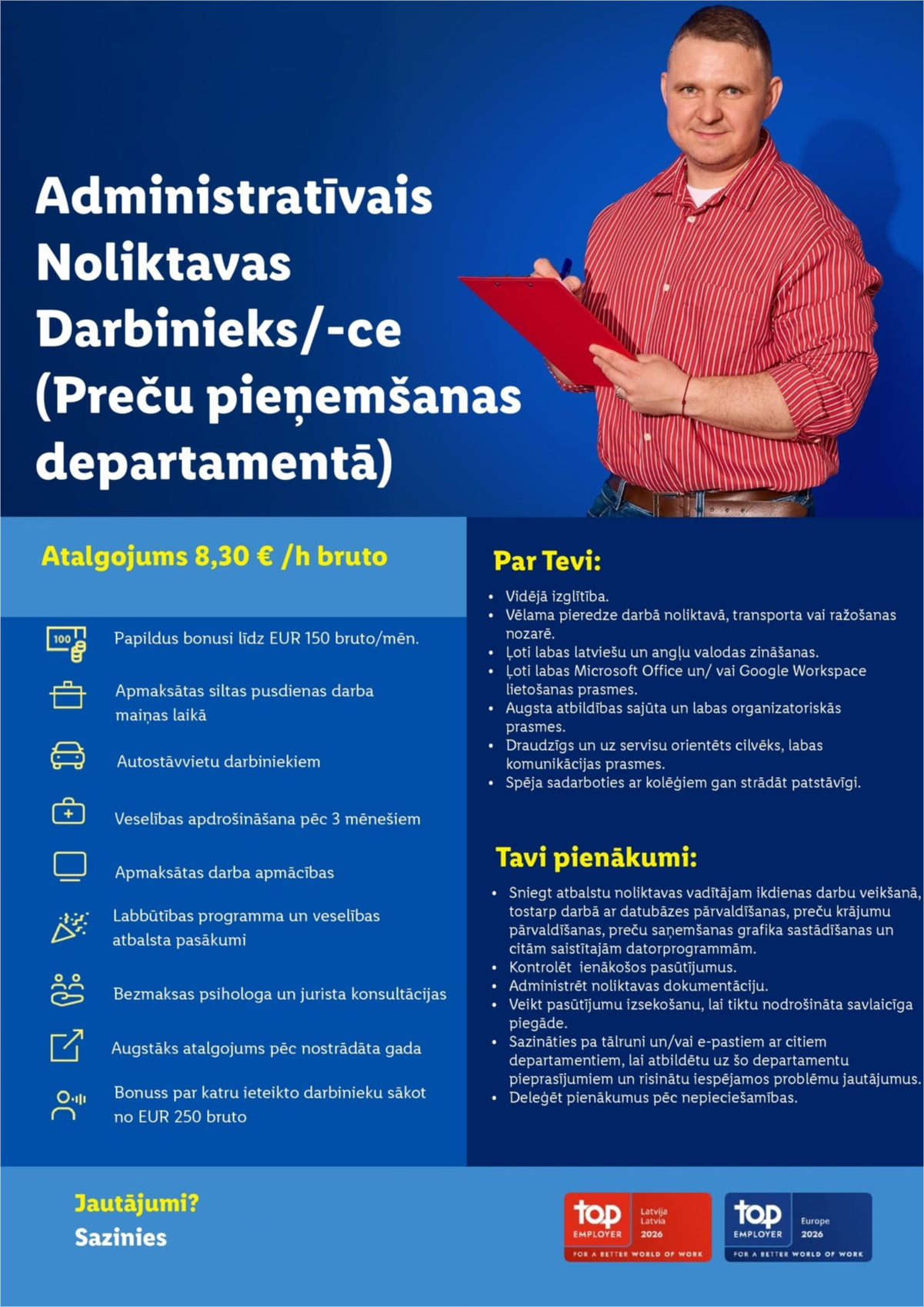 Lidl Latvija, SIA Administratīvais/-ā Noliktavas Darbinieks/-ce (Preču pieņemšanas departamentā)