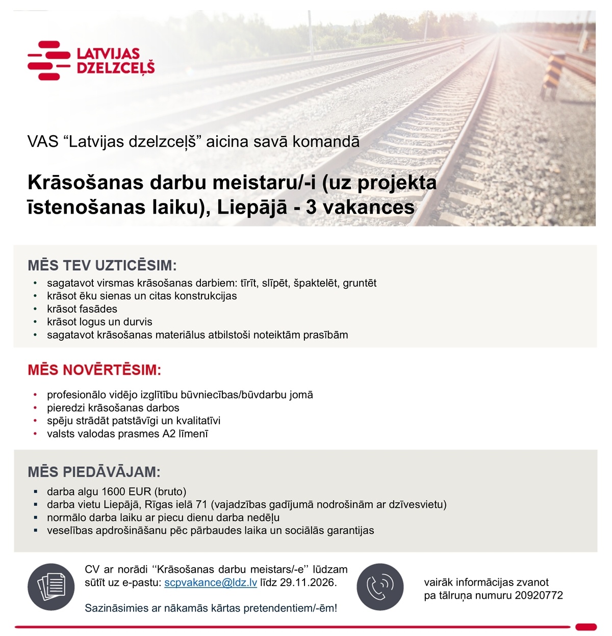 Latvijas dzelzceļš, VAS Krāsošanas darbu meistars/-e