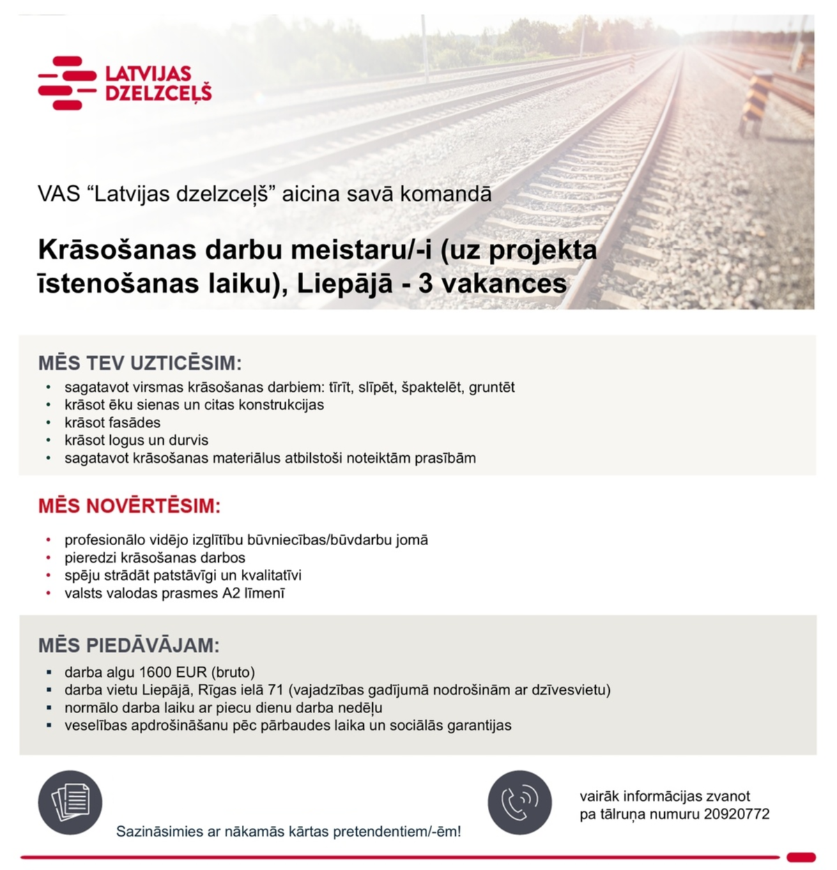 Latvijas dzelzceļš, VAS Krāsošanas darbu meistars/-e